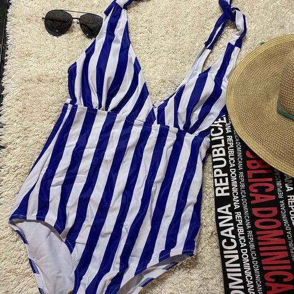 Other - Blue and white stripped one piece swimwear